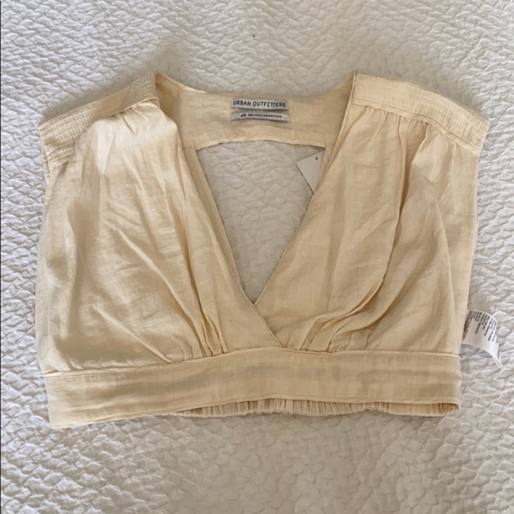 Urban outfitters v neck crop top, white, cream